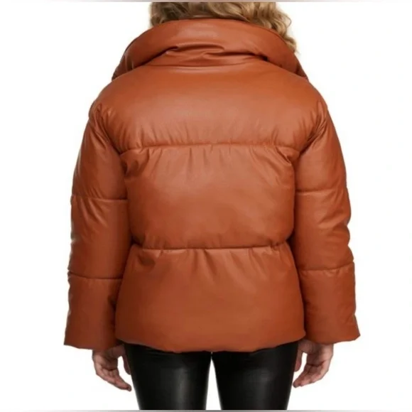 NVLT - Faux Leather Brown Puffer Coat - Size Small - Picture 3 of 6